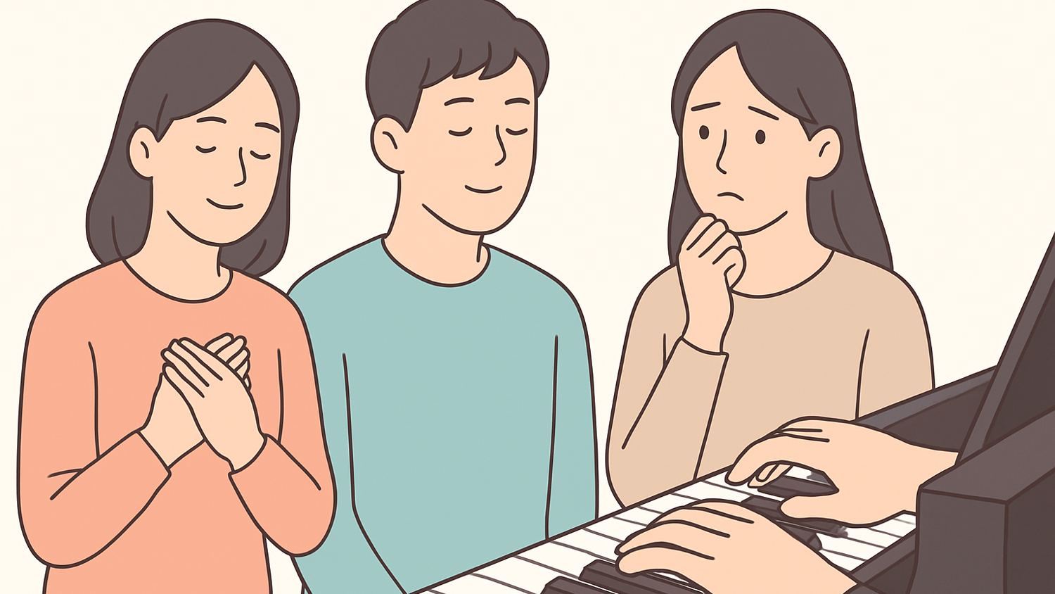 멜로디를 들으며 서로 다른 감정 반응을 표현하는 이미지